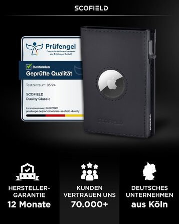 Чоловічий шкіряний гаманець SF SCOFIELD для Apple AirTag з RFID-захистом, відділенням для монет та картхолдером на 9-10 карт, чорний матовий