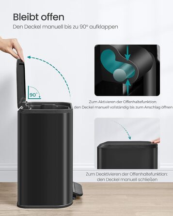 Відро для сміття SONGMICS 20 л з кришкою, з педаллю, нержавіюча сталь, Soft-Close, з внутрішнім відром, антиковзне педаль, хмарно-білий LTB542W02 (Чорний)