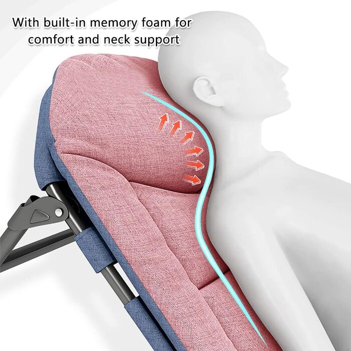 Розкладне ліжко для кемпінгу XXL - широке кемпінгове ліжко, легке, регульована спинка, для відпочинку на природі та вдома (рожеве)