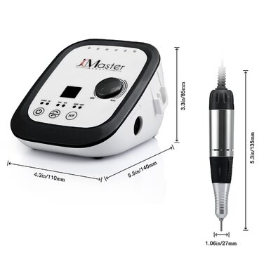 Nagelfräser JCMaster Profi: Електрична шліфувальна машинка для нігтів з педаллю, 35000 об/хв, 6 біт, чорна