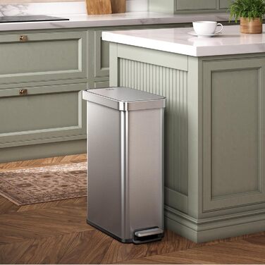 Відро для сміття EKO Madison 30L з винімним контейнером, м'яким закриттям кришки, стійке до відбитків пальців, нержавіюча сталь, прямокутне, з мішками для сміття 20 шт. (50L)