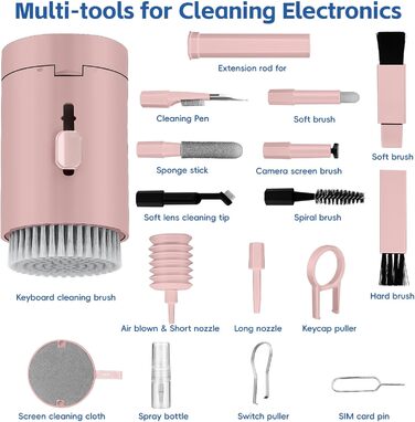 Набір для чищення екрану ноутбука 20-в-1: для MacBook, AirPods, телефону, планшета, ПК, монітора, камери (рожевий)