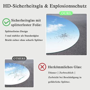 Дзеркало для ванної кімнати з підсвічуванням LED, антизапотівання, сенсорне управління, регулювання яскравості, 3 кольори світла, функція пам'яті, захист від вибуху, кругле дзеркало 50 см (діаметр), 60x60 см (розміри)