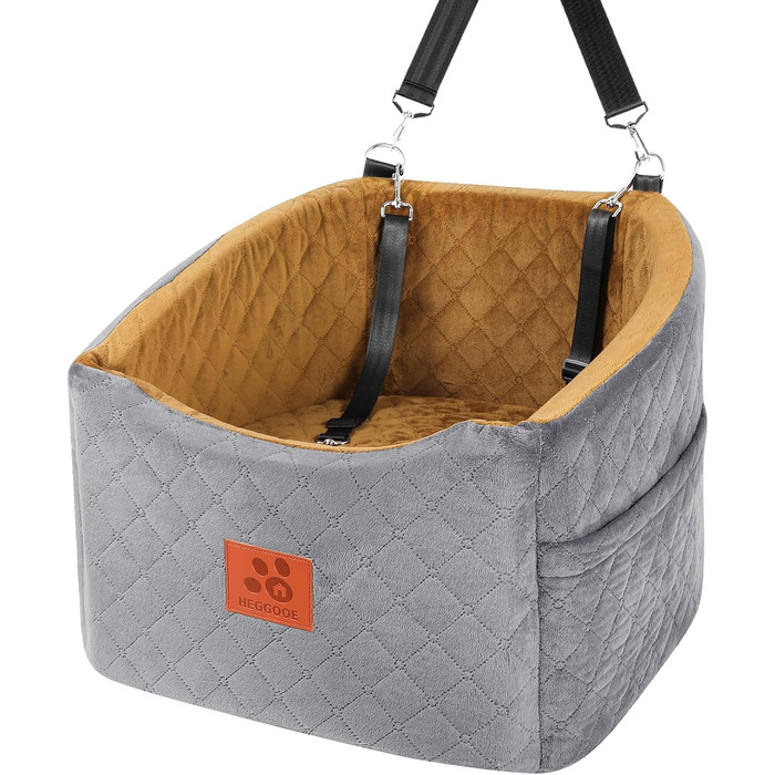 Автокрісло для собак HEGGOOE, сіро-коричневе, з пам'яті піною, для маленьких та середніх порід, з кишенями та страхувальними ременями