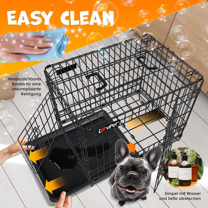 Складана переносна клітка для собак з підкладкою з флісу та мискою. Переноска для собак з 2 дверцятами, 92,5 x 57,5 x 64 см, чорна