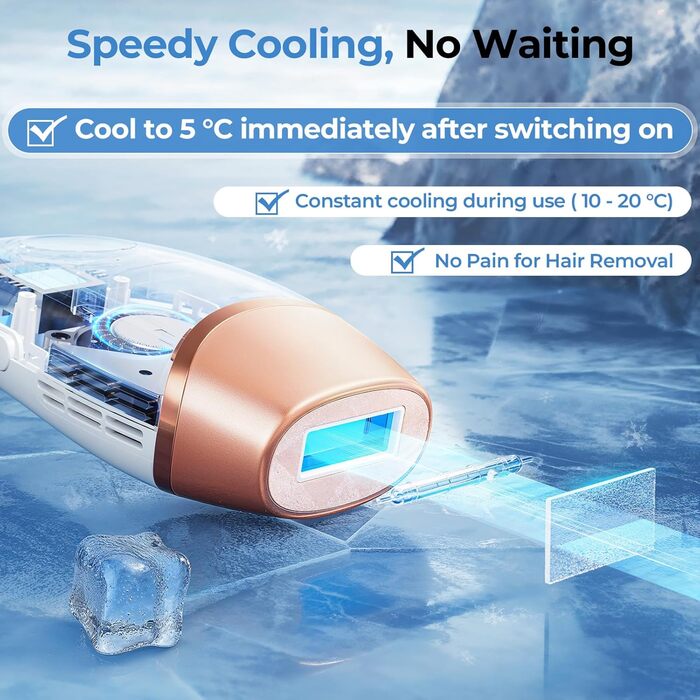 Пристрій для епіляції IPL з системою охолодження, 21J та 9 рівнів потужності, 999,900 імпульсів, для жінок (аксіли, бікіні, ноги, тіло)