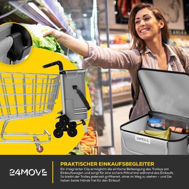 Тролей для покупок Vehlo 24MOVE®: 55л, з холодильником, 3-в-1 (сумка, візок, тачка), до 30кг, сірий