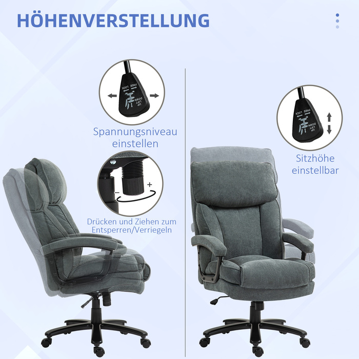 Офісний стілець HOMCOM, ергономічний стілець для робочого столу з функцією гойдання, з текстурою льону, регульований по висоті, обертовий комп’ютерний стілець з товстими подушками, витримує до 200 кг, для домашнього офісу, сірий | Aosom