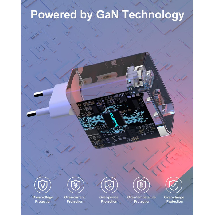Зарядний пристрій USB-C 8-в-1, 65W: Швидка зарядка для MacBook, iPhone, iPad, Samsung, ноутбуків (PD GaN)