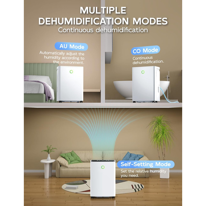 Електричний осушувач повітря 12л/24г з автоматичним та безперервним зливом (шланг у комплекті), для спалень та підвалів, LED-дисплей, тихий з таймером