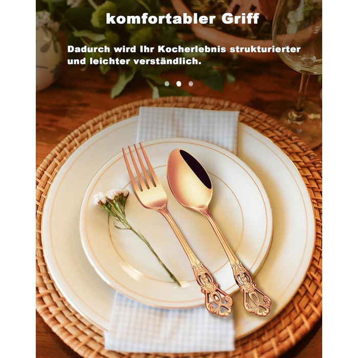 Набір столових приборів Retro на 6 осіб з нержавіючої сталі (рожеве золото, 24 предмети) - вишуканий сервіз в античному бароковому стилі: виделки, ложки, ножі