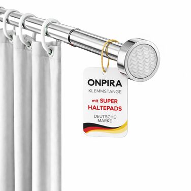 Дзеркальна штанга для душу Onpira® без свердління – нержавіюча штанга для штори для душу та гардини | 5 розмірів 40–230 см | 3 кольори: чорний, білий, нержавіюча сталь | Міцне кріплення до 12 кг, штанга 230 см