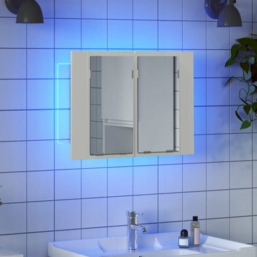 Шафа у ванну кімнату з дзеркалом та RGB LED-підсвіткою, біла, 60x12x45 см
