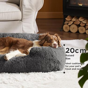 BEDSURE Fluffy Dog Bed for Medium Dogs - 76x61x18cm Washable Dog Bed for Medium Dogs, Square Cozy Bed with Soft Edge and Non-Slip Bottom, Gray (L 106 x W 76 x H 20 cm)