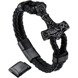Чоловічий шкіряний браслет Bandmax Mjölnir/Череп/Масонство з магнітною застібкою. Браслет вікінгів для чоловіків, батька, чоловіка. Шкіряний браслет з гравіюванням.