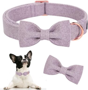 Нашийник для собак Aring Pet з бавовни лавандового кольору з бантом, регульований з металевою застібкою, для малих, середніх та великих собак