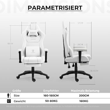 Ігровий крісло Dowinx з тканиною та кишеньковим пружинним подушками, ергономічний ігровий крісло з функцією масажу, велике та високе комп'ютерне крісло з підніжкою XXL, білий, Komf-AL
