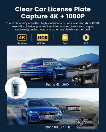 Відеореєстратор COOLCRAZY Dashcam Auto: 4K UHD, Dual камера, GPS, WiFi, 64GB SD-карта, IPS 3