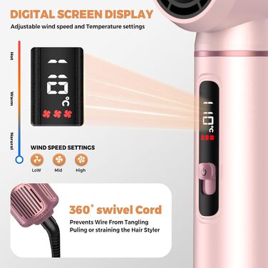 OKWRAP Haarstyler 5 в 1: Airbrush, фен, локони, випрямляч. Набір для створення зачісок (рожевий)