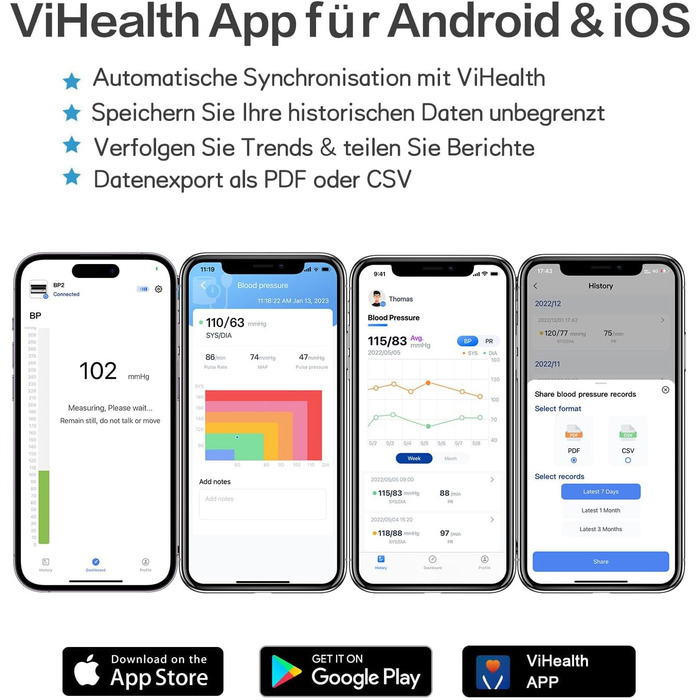 Тонометр на плечі CheckMe BP2A Nexus з великим дисплеєм, середнє значення за 3 вимірювання, бездротова манжета (22-42 см), додаток для iOS/Android, легке читання та професійна точність