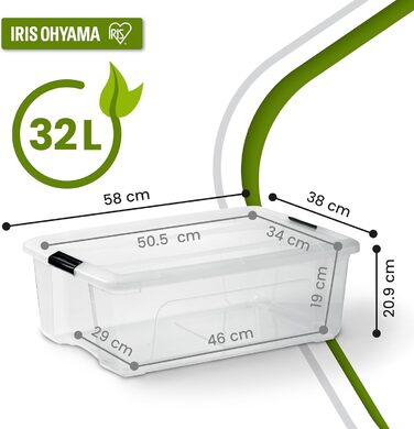 Iris Ohyama Storage Box with Lid, 6-Piece Set, Transparent, Snap Closures with Handles, Stackable, Strong & Durable, For Clothing, Garage, Home, Office, Plastic Box, Storage TB-45 (32L, x4)