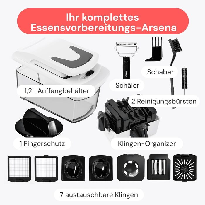 Набір для нарізки овочів та фруктів 9-в-1 (білий) - нарізач, спіралізатор, шинкувальник