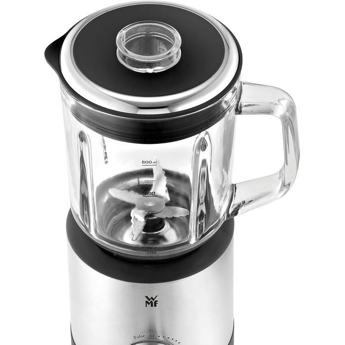WMF Kitchen minis Compact Mixer, Mini Stand Mixer, 400 Watt, Small Stand Mixer, 0.8 l Glass Container, Pulse Function, Cromargan Matt Single