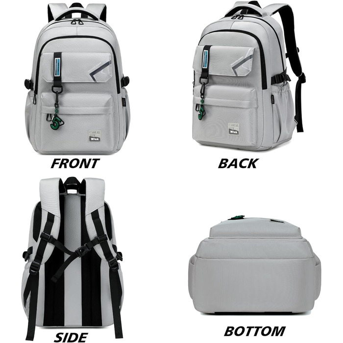 Шкільний рюкзак для підлітків та дітей: 8-14 років, світло-сірий, великий, для школи, буденних потреб