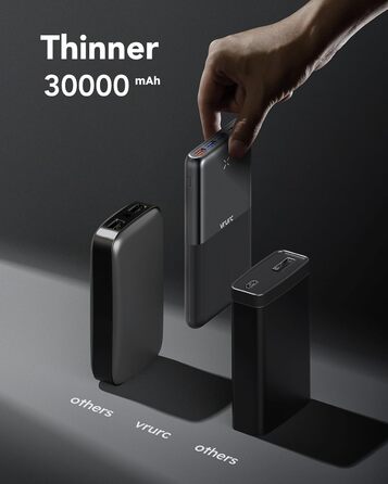 Power Bank VRURC 30000mAh 22.5W з 4 виходами та 3 входами: зарядний пристрій для iPhone, Huawei, планшетів (чорний)