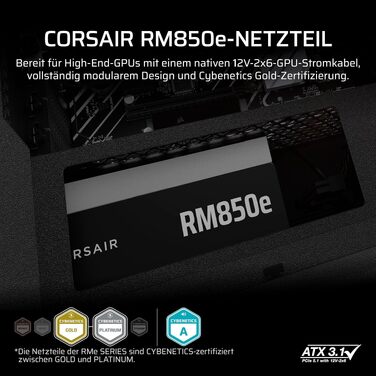 Блок живлення Corsair RM850e (2025) 850W ATX з підтримкою 12V-2x6, сертифікація 80 PLUS Gold, чорний
