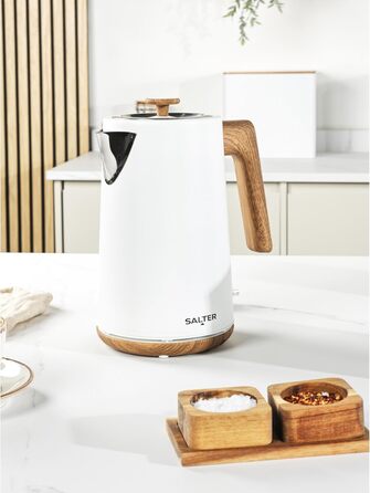 Електричний чайник SALTER Toronto з широкими слотами, 6 режимів підігріву, знімний контейнер для крихт, функція розморожування, підігріву та відключення, самоцентрування, підйомний механізм, білий, UK-штекер