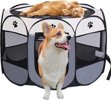 Переносний вольєр для цуценят, вольєр для собак, складаний вольєр для котів, вольєр для цуценят для дому, вольєр для собак, котів, кроликів, 74 x 74 x 43 см (Сірий)