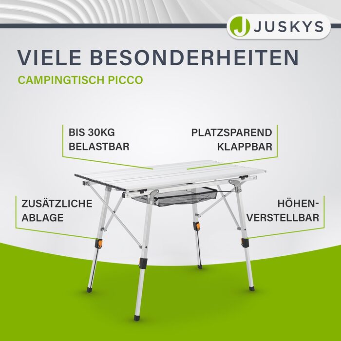 Стол для кемпінгу Juskys Picco - алюмінієвий, 90 x 52 см, легкий, складний, регульований по висоті - для кемпінгу, саду, відпочинку на природі