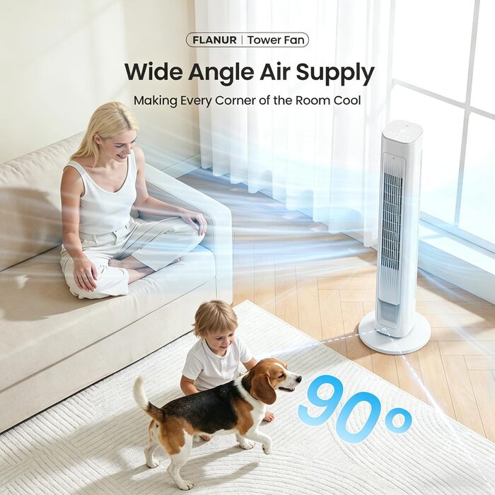 Вентилятор вежовий FLANUR WiFi Alexa, 108 см, 90° осциляція, 4 режими, таймер 12 год, білий