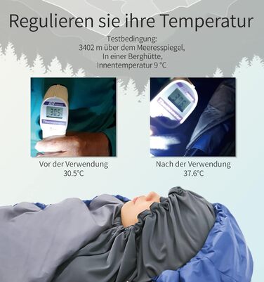 Спальний мішок-вкладиш Litume Thermolite Velour, антипиловий, для туристів, температура 12°C/8°C, для кемпінгу, легкий, з капюшоном і шнурком, універсальний, мумиформ, для походів та подорожей