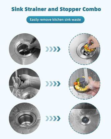2 Pieces – 3-in-1 Kitchen Sink, Pop-Up Strainer #304, Stainless Steel, Drain Strainer with Handle Rod for US Standard 8.9cm Drain Filter, Clog-Free and Easy to Clean