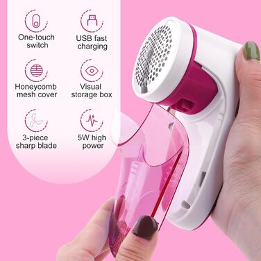 Електричний видальник ворсу портативний, для одягу та вовни з USB кабелем та 2 запасними лезами (Рожевий)