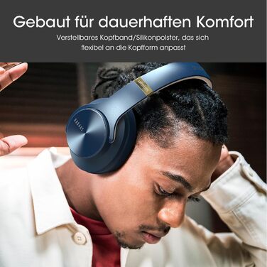 DOQAUS Bluetooth навушники Over-Ear: 90 годин роботи, 3 режими EQ, HiFi стерео, мікрофон, для подорожей/офісу/телефону/ПК/ноутбуків - Navy Blue