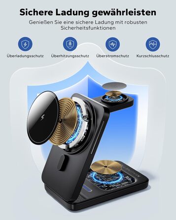 Magsafe зарядна станція 3-в-1 для Apple Watch та iPhone (чорна) – швидка зарядка, адаптер 20W