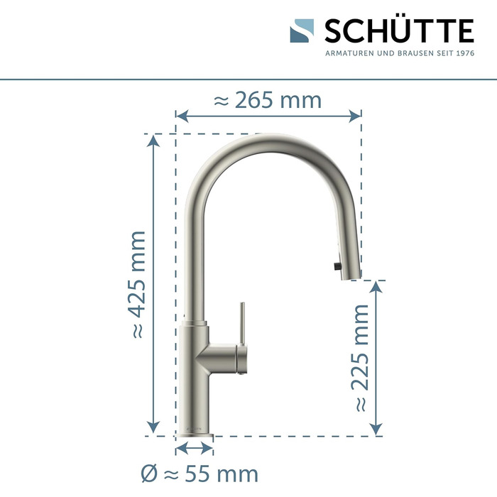 Кухонний змішувач SCHÜTTE 79562 Blackpool з висувною лійкою, поворотний на 360°, з однорідним змішувачем, нержавіюча сталь