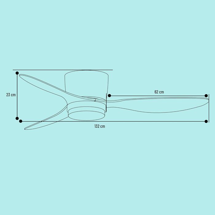 Стеляний вентилятор Noaton® Fornax Weiß з підсвічуванням, діаметр 132 см, DC мотор 40 Вт, диммований LED модуль 22 Вт, 3 колірні температури, пульт дистанційного керування, таймер, повітряний потік до 185 м³/хв.