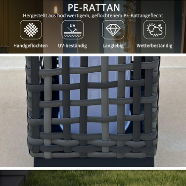 Outsunny Solar Lantern Rattan Solar Lamp Waterproof Path Light with Light Sensor Automatic LED Garden Lamp Outdoor Light for Balcony Steel Grey
