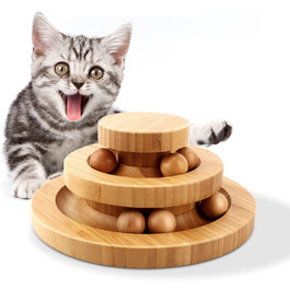 Cat Toys Self-Entertainment, Interactive Bamboo Cat Toy THREE Tiers Rotating Smart Track Ball Swing Roller with Bells (type 3)