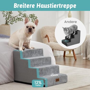 Сходинка для собак COZY KISS, 5 сходинок, 60 см, сіра. Підходить для маленьких собак та котів, знімний чохол, 60x45x45 см