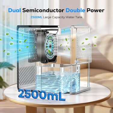 Електричний осушувач повітря, тихий, 2500 мл з LED дисплеєм, таймером та функцією відтавання, 7 кольорів підсвічування, для дому, спальні, ванної кімнати