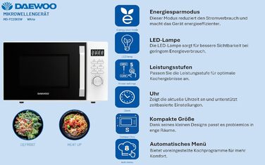 Мікрохвильова піч Daewoo MD-FC206SB 20L, 700W, чорний колір (Solo, White)