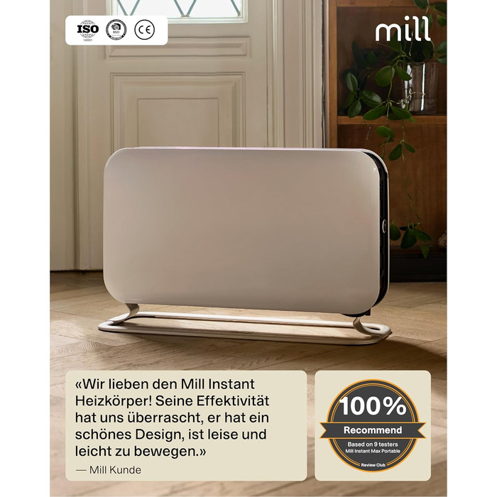 Електричний конвекторний обігрівач Mill MEC 2000W – 24-28 м², з термостатом, тихий, для дому, білий