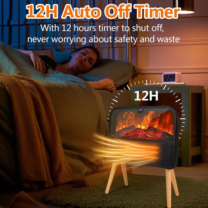 2000W Electric Fireplace with 3D Flame Lamp, Electric Heater PTC Ceramic Fan Heater with Remote Control, Heating Fan, LC Display, Energy Saving, Electric Heater for Bedroom, Living Room