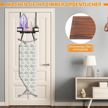 Настінний тримач для прасувальної дошки з металевим кошиком та знімними гачками, для T- та V-подібних дошок, над дверима