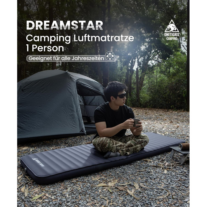 Надувний матрац OneTigris Dreamstar самонадувний (70x198 см) сірий для кемпінгу, подорожей та автомобіля
